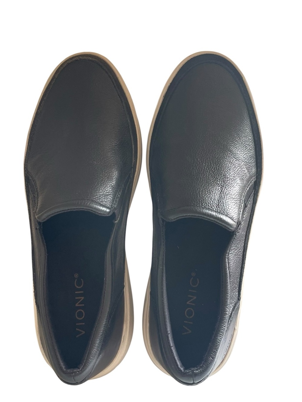 Vionic Kearny black leather platform slip-on sneakers Size 8 Wide